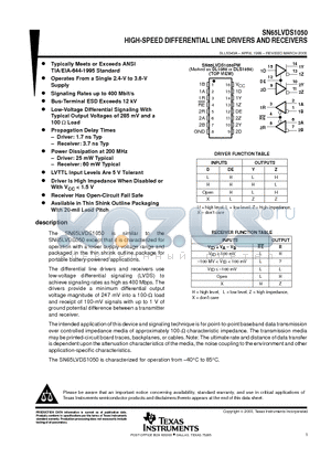 SN65LVDS1050 datasheet - HIGH-SPEED DIFFERENTIAL LINE DRIVERS AND RECEIVERS