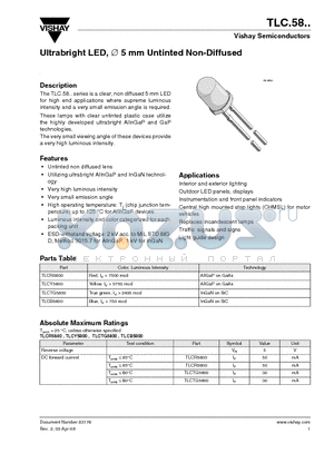 TLCB5800 datasheet - Ultrabright LED, ∅ 5 mm Untinted Non-Diffused