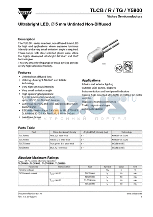 TLCB5800 datasheet - Ultrabright LED, 5 mm Untinted Non-Diffused