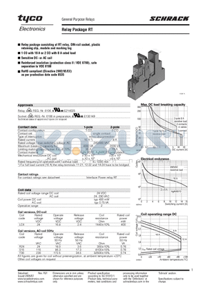 RT3S4LC4 datasheet - Relay package consisting of RT relay, DIN-rail socket, plastic