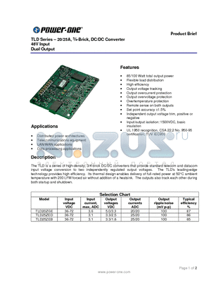 TLD20ZGE datasheet - TLD Series . 20/25A, n-Brick, DC/DC Converter 48V Input Dual Output