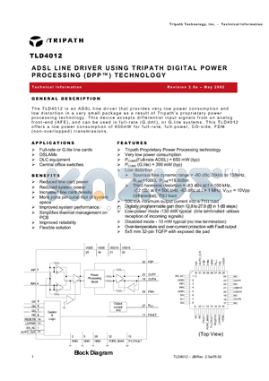TLD4012 datasheet - ADSL LINE DRIVER USING TRIPATH DIGITAL POWER PROCESSING (DPP) TECHNOLOGY