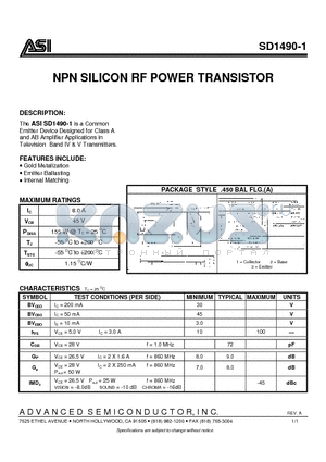 SD1490-1 datasheet - NPN SILICON RF POWER TRANSISTOR
