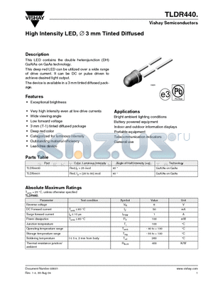 TLDR4400 datasheet - High Intensity LED, ∅ 3 mm Tinted Diffused