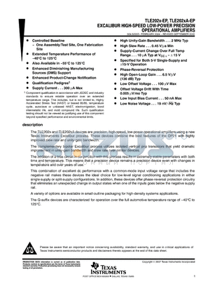 TLE2021-EP datasheet - EXCALIBUR HIGH-SPEED LOW-POWER PRECISION OPERATIONAL AMPLIFIERS