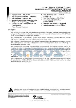 TLE2021A datasheet - EXCALIBUR HIGH-SPEED LOW-POWER PRECISION OPERATIONAL AMPLIFIERS