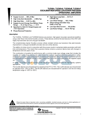 TLE2021ACDRG4 datasheet - EXCALIBUR HIGH-SPEED LOW-POWER PRECISION OPERATIONAL AMPLIFIERS