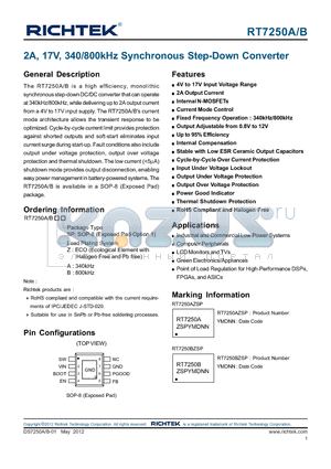RT7250B datasheet - 2A, 17V, 340/800kHz Synchronous Step-Down Converter