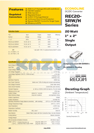 REC20-243.3SRW datasheet - 20 Watt 1 x 2 Single Output