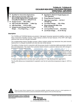 TLE2021AQDRG4Q1 datasheet - EXCALIBUR HIGH-SPEED LOW-POWER PRECISION OPERATIONAL AMPLIFIERS