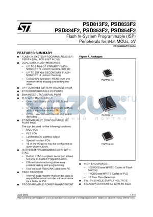PSD853F2-12U datasheet - Flash In-System Programmable ISP Peripherals For 8-bit MCUs