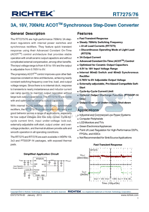 RT7276 datasheet - 3A, 18V, 700kHz ACOTTM Synchronous Step-Down Converter
