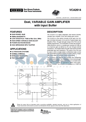 VCA2614Y/250 datasheet - Dual, VARIABLE GAIN AMPLIFIER with Input Buffer