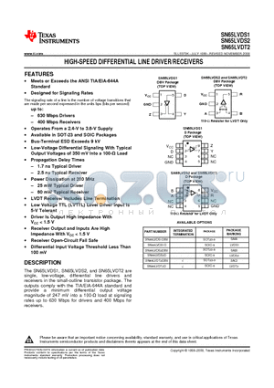 SN65LVDS1DBV datasheet - HIGH-SPEED DIFFERENTIAL LINE DRIVER/RECEIVERS