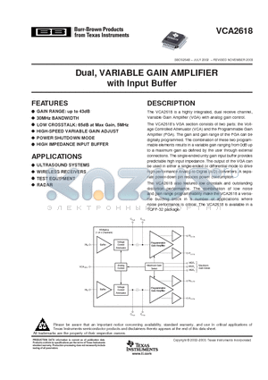 VCA2618 datasheet - Dual, VARIABLE GAIN AMPLIFIER with Input Buffer