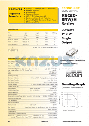 REC20-483.3SRWH datasheet - 20 Watt 1 x 2 Single Output