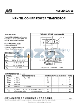 SD1536-08 datasheet - NPN SILICON RF POWER TRANSISTOR