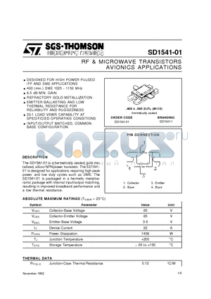 SD1541-1 datasheet - RF & MICROWAVE TRANSISTORS AVIONICS APPLICATIONS