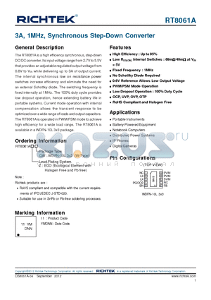 RT8061A datasheet - 3A, 1MHz, Synchronous Step-Down Converter