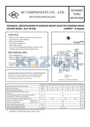 SD1620D datasheet - TECHNICAL SPECIFICATIONS OF SURFACE MOUNT SCHOTTKY BARRIER DIODE VOLTAGE RANGE - 20 to 100 Volts