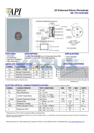 SD172-13-23-222 datasheet - UV Enhanced Silicon Photodiode