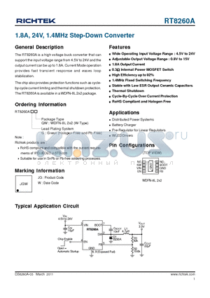 RT8260A datasheet - 1.8A, 24V, 1.4MHz Step-Down Converter