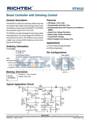 RT8525 datasheet - Boost Controller with Dimming Control