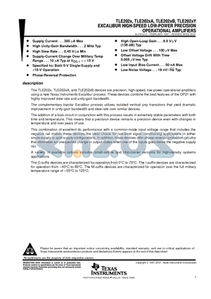 TLE2024AIDWG4 datasheet - EXCALIBUR HIGH-SPEED LOW-POWER PRECISION OPERATIONAL AMPLIFIERS