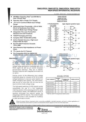 SN65LVDS34 datasheet - HIGH SPEED DIFFERENTIAL RECEIVERS