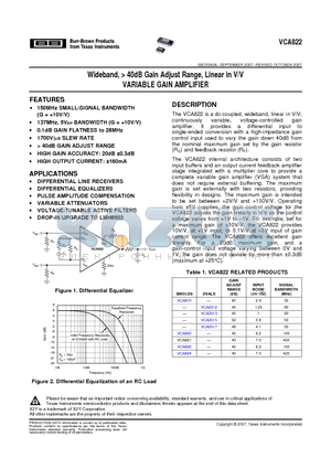 VCA810 datasheet - Wideband, > 40dB Gain Adjust Range, Linear in V/V VARIABLE GAIN AMPLIFIER
