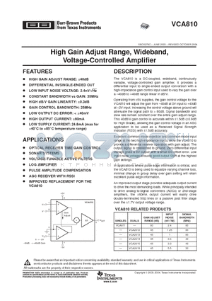 VCA810AID datasheet - High Gain Adjust Range, Wideband, Voltage-Controlled Amplifier