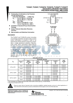 TLE2027ACP datasheet - EXCALIBUR LOW-NOISE HIGH-SPEED PRECISION OPERATIONAL AMPLIFIERS