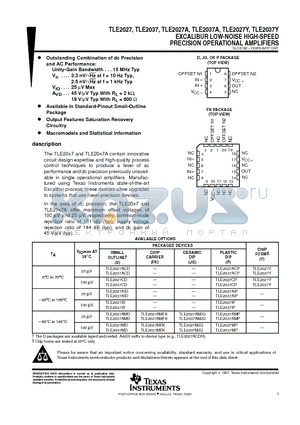 TLE2027AMFK datasheet - EXCALIBUR LOW-NOISE HIGH-SPEED PRECISION OPERATIONAL AMPLIFIERS