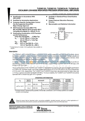 TLE2027QDRQ1 datasheet - EXCALIBUR LOW-NOISE HIGH-SPEED PRECISION POERATIONAL AMPLIFIERS