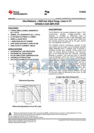 VCA824IDGSR datasheet - Ultra-Wideband, > 40dB Gain Adjust Range, Linear in V/V VARIABLE GAIN AMPLIFIER