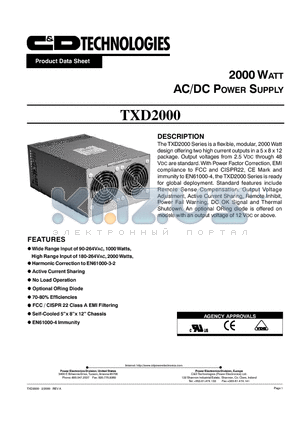TXD2000 datasheet - AC/DC POWER SUPPLY