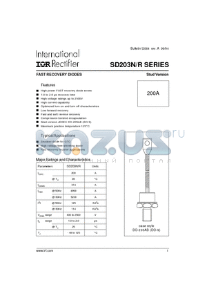 SD203N04S10MC datasheet - FAST RECOVERY DIODES Stud Version