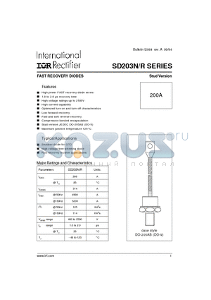 SD203N14S15PBV datasheet - FAST RECOVERY DIODES Stud Version