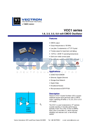 VCC1-A1C-125M00 datasheet - 1.8, 2.5, 3.3, 5.0 volt CMOS Oscillator