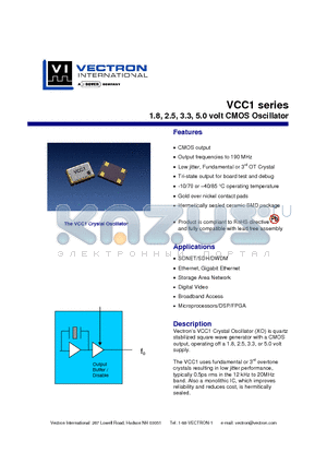 VCC1-A1O datasheet - 1.8, 2.5, 3.3, 5.0 volt CMOS Oscillator