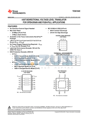 TXS0104E datasheet - 4-BIT BIDIRECTIONAL VOLTAGE-LEVEL TRANSLATOR FOR OPEN-DRAIN AND PUSH-PULL APPLICATIONS