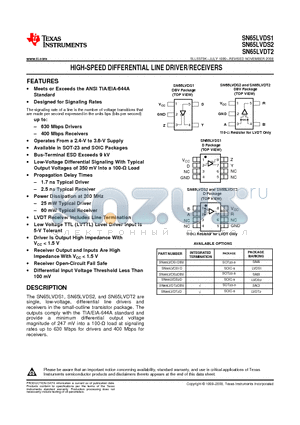 SN65LVDT2DBVRG4 datasheet - HIGH-SPEED DIFFERENTIAL LINE DRIVER/RECEIVERS