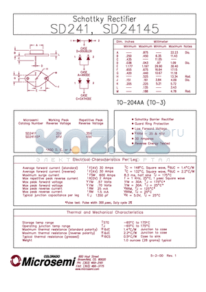 SD241 datasheet - Schottky Rectifier