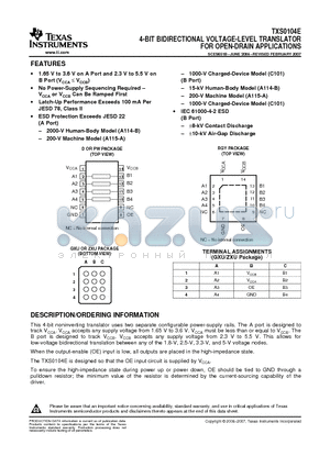 TXS0104EPWRG4 datasheet - 4-BIT BIDIRECTIONAL VOLTAGE-LEVEL TRANSLATOR FOR OPEN-DRAIN APPLICATIONS