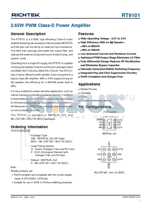 RT9101_11 datasheet - 2.65W PWM Class-D Power Amplifier