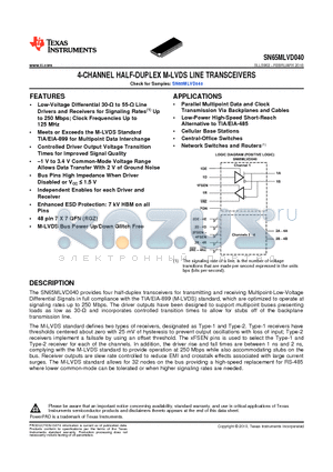 SN65MLVD040RGZR datasheet - 4-CHANNEL HALF-DUPLEX M-LVDS LINE TRANSCEIVERS