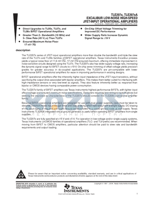 TLE2071AIDR datasheet - EXCALIBUR LOW-NOISE HIGH-SPEED JFET-INPUT OPERATIONAL AMPLIFIERS