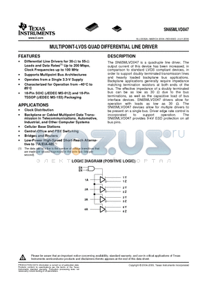 SN65MLVD047PWG4 datasheet - MULTIPOINT-LVDS QUAD DIFFERENTIAL LINE DRIVER