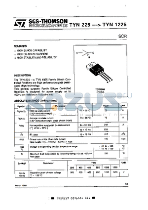 TYN1225 datasheet - SCR