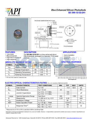 SD290-12-22-241 datasheet - Blue Enhanced Silicon Photodiode